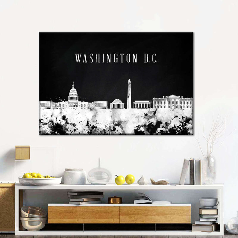 «Washington City Washington DC Skyline BW», reproduction sur toile, H 20 po x l 30 po x P 1,25 po