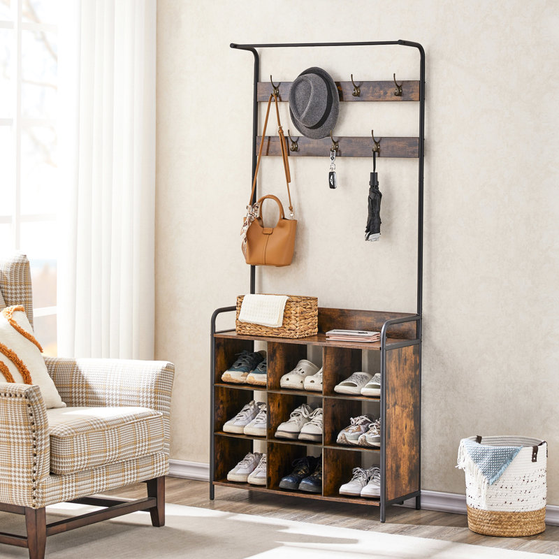 Arbre d'entrée brun antique avec rangement pour chaussures - 31 unités de vestibule, 7 crochets de couleur rouille, s'adapte à différentes pièces du portemanteau et de l'arbre, brun foncé, utilisation polyvalente
