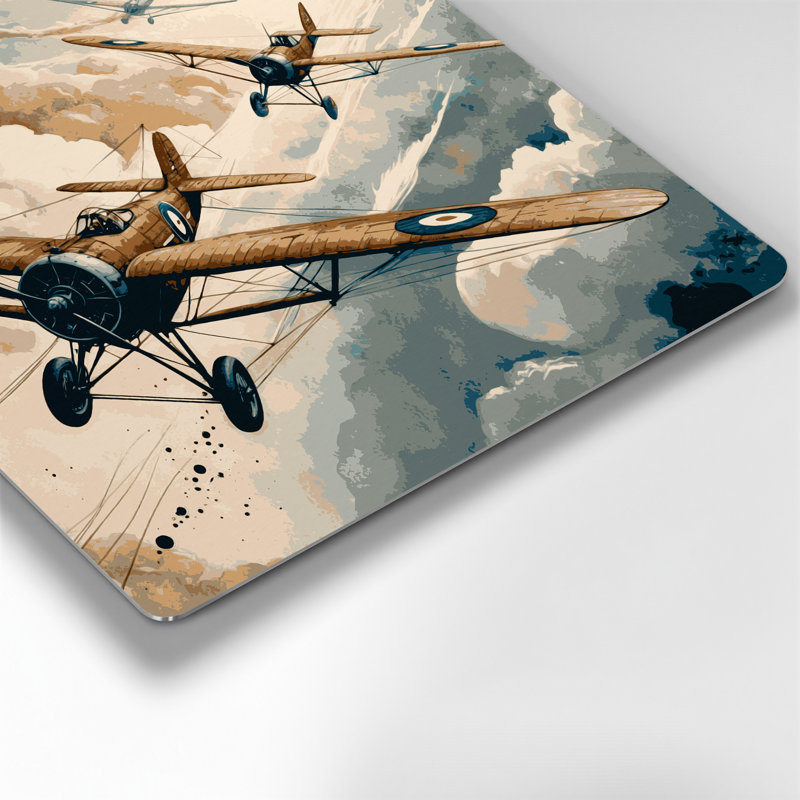 Transport, biplan, illustrations, métal beige, H 12 po x l 12 po