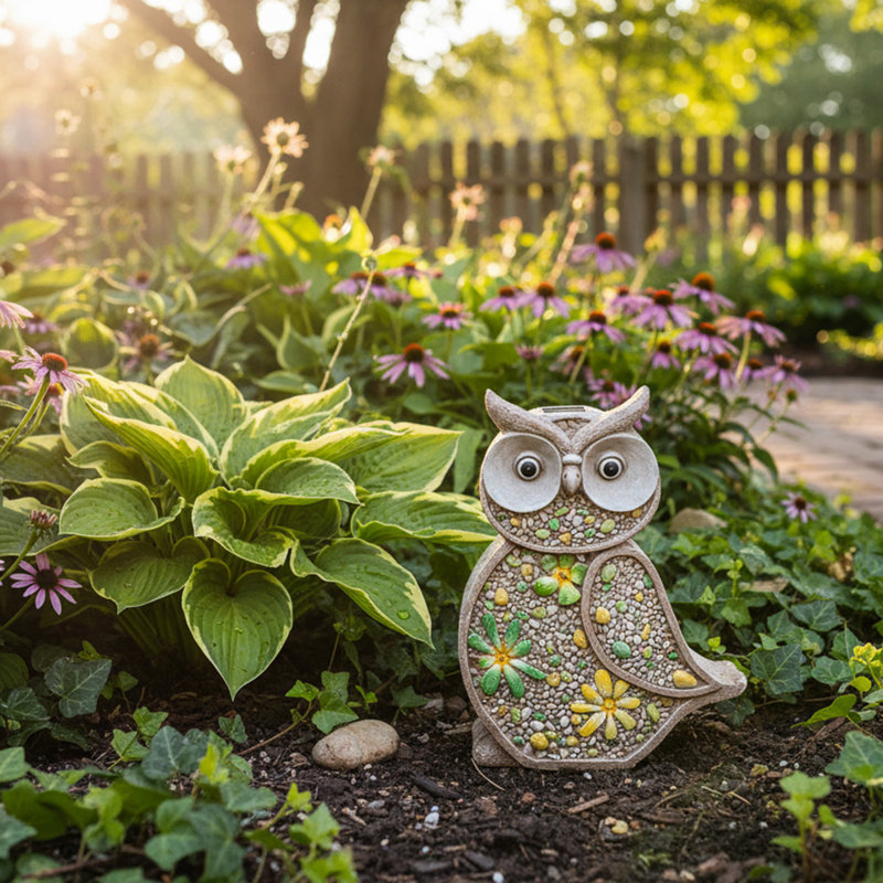 Figurine de jardin solaire à énergie solaire hibou