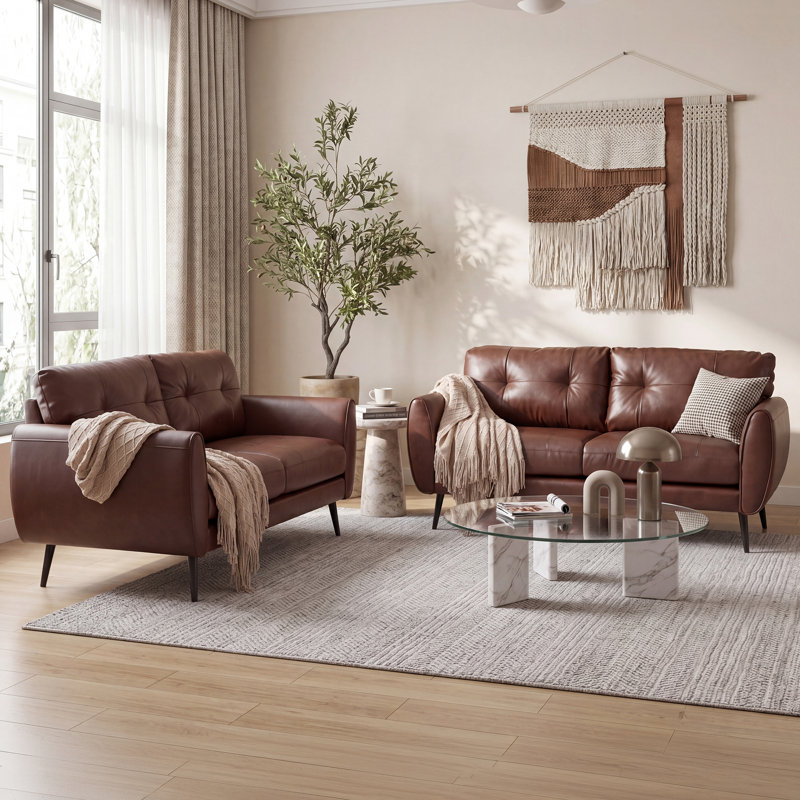 Ensemble de salon en canapé en similicuir 2 pièces, Brown