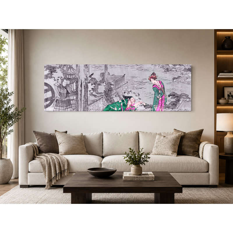 Chiffres par une côte avec le mont Fuji - Art mural sur toile panoramique, 60" W x 20" H