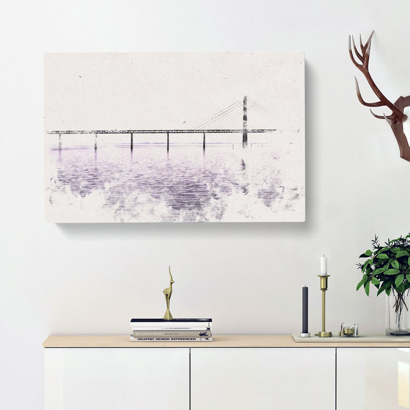 Oresund Bridge Watercolour - Wrapped Canvas, 50cm H x 76cm W x 3cm D
