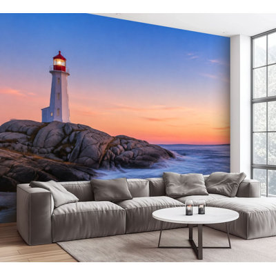 Wall Mural Peel and Stick Wallpaper Peggy s Cove Lighthouse Dusk sea ocean Self-Adhesive Removable Contact Paper Wall Decor for Living Room Bedroom 100"H x 144"W