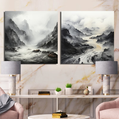Mystic Mountain River - ensemble de 2 collages carrés