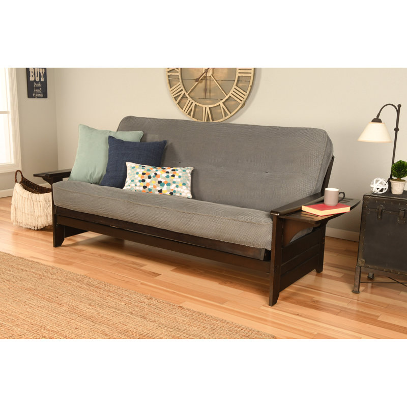 Johnte 82'' Wide Full Futon And Mattress, Espresso, Marmont Thunder Microsuede, Premium Pocket Coil