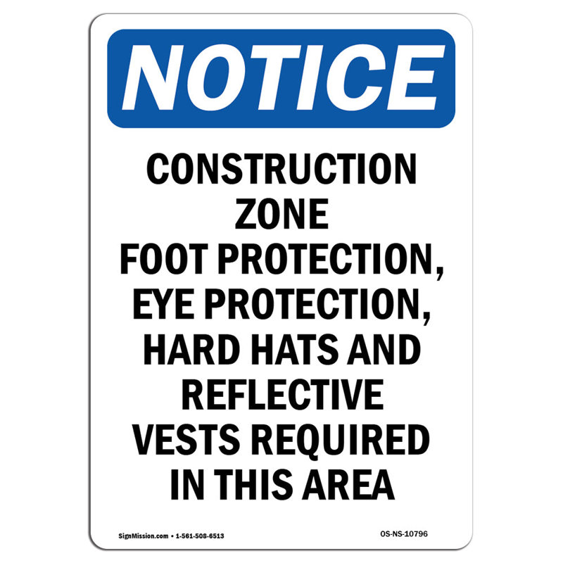 Construction Zone Foot Protection Aluminum Sign 18 x 24