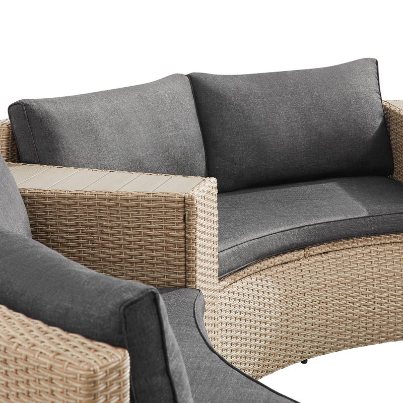 Ensemble de conversation modulaire en osier pour 6 personnes avec coussins Bogovic, Coussin noir / structure beige