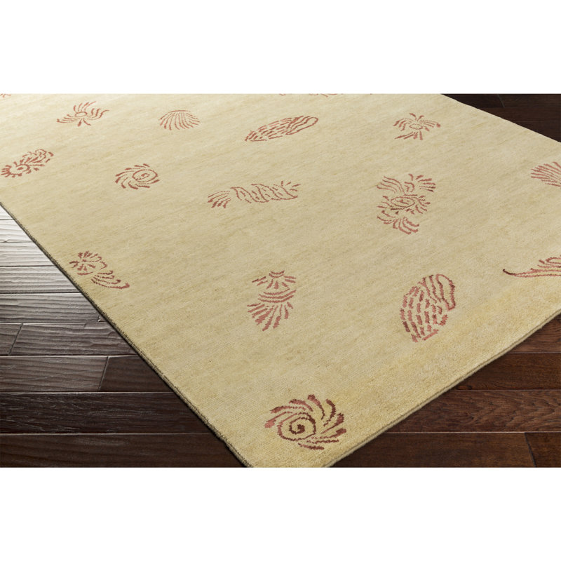 Tapis beige en laine noué à la main Howland, Rectangle 8 pi x 11 pi