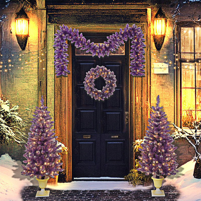 Pre-lit Christmas Artificial Tree 4-Piece Set