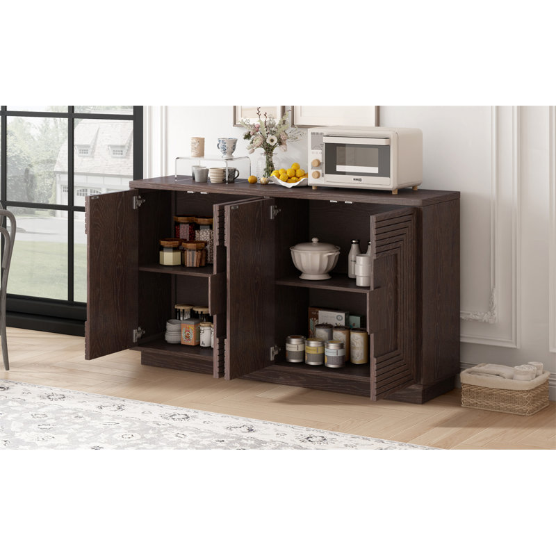 Espresso 60" Distressed Pine Wood Sideboard with Geometric Pattern