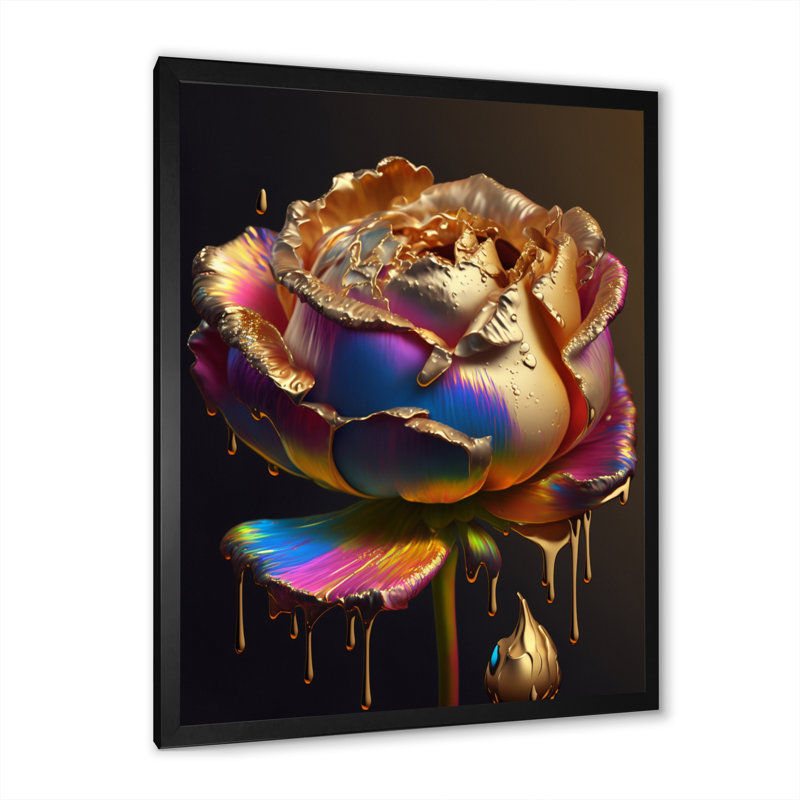 «Larra Rainbow Peony», impression sur toile, H 32 po x l 16 po x P 1 po, Impression noire sur toile encadrée