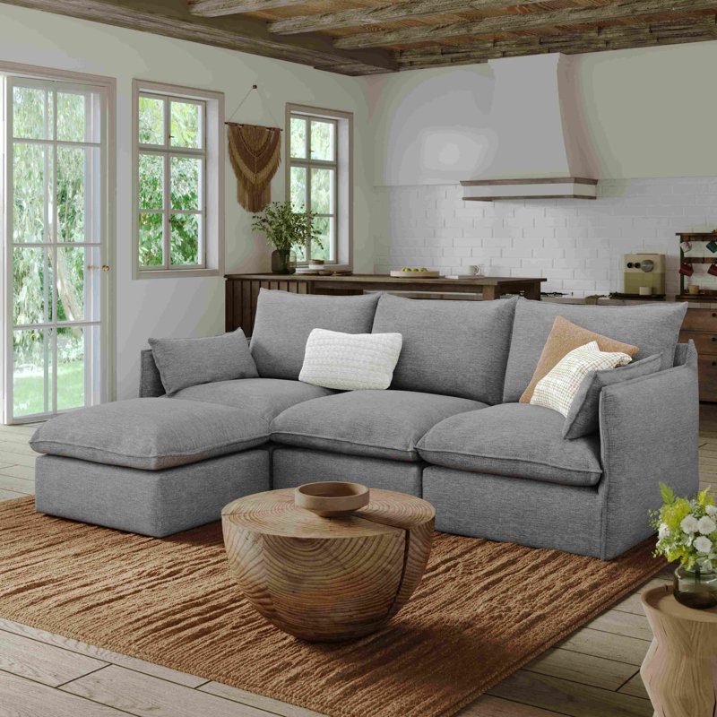 L shape sofa water proof sofa down filled modular, 4, Dark Gray