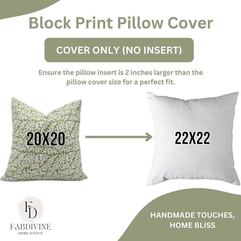 Linen Pillow Cover, 18" x 18", Green/White Floral 1, Square