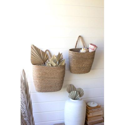  Seagrass Woven Storage Baskets Set of 2, 18" H Tall Ovals