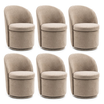 Upholstered Barrel Dining Chair, Boucle Fabric Swivel Kitchen Chair, Wingback Side Chair, Armless Vanity Chair