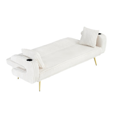 74.01 inch straight corduroy Torras bed with pillows, adjustable in three levels, designed in a minimalist style, suitable for use in living rooms and study rooms. white