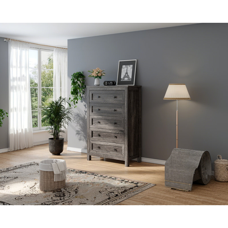 Arlina Farmhouse 5 - Drawer Chest,Rustic Gray, Rustic Gray