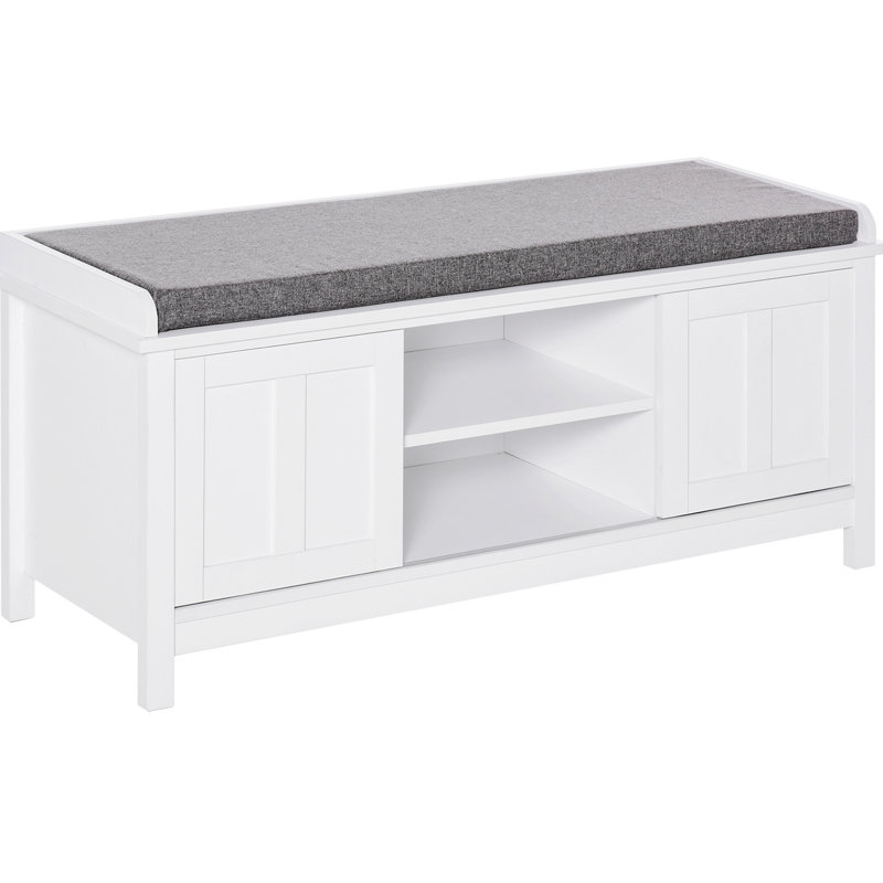 Entryway Shoe Bench, Storage Ottoman Bench With Adjustable Shelf, White