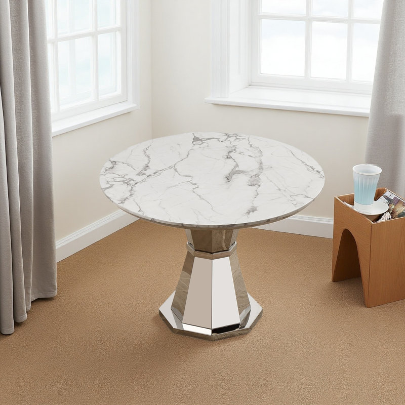 47" Round Dining Table, Silver, White