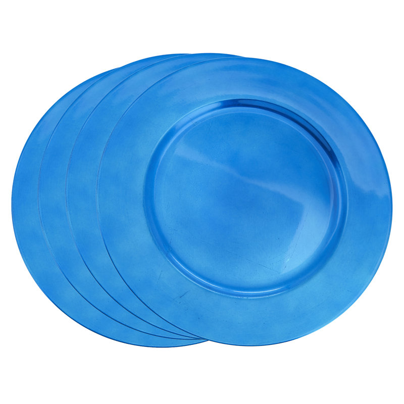 Ensemble de 4 assiettes en plastique rondes Erris, Bleu de cobalt