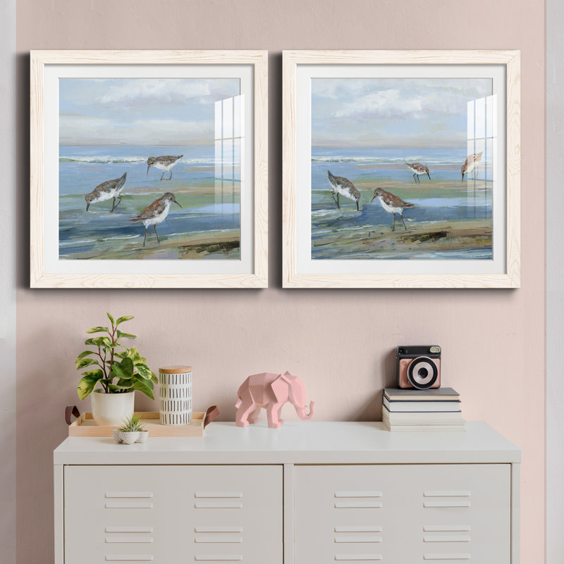 Seabird Beach I - ensemble de 2 peintures, H 71 po x l 35,5 po x P 1,5 po, Papier encadré blanc
