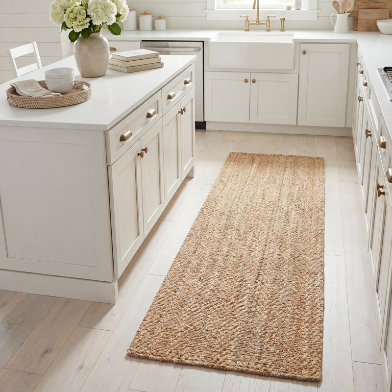 Garette Natural Fiber Jute Pile Jute Solid Color Rug in Natural, Runner 2'3" x 8'