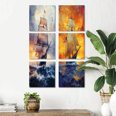 Usa Ship History Arriving In The Louisiana Territory. - Transportation Canvas Wall Art Set Of 6