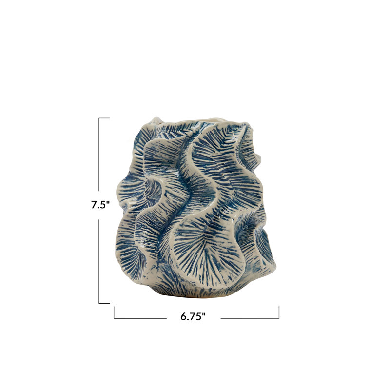 Fieldway Organic Shaped Stoneware Vase with Wavy Pattern Exterior