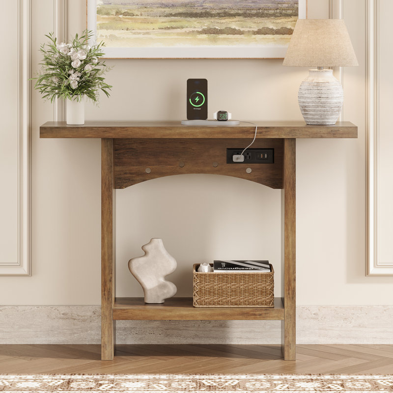 Console de 43 po avec station de charge rapide intégrée, tables d'entrée de ferme, tables de canapé en bois pour le salon, vestibule