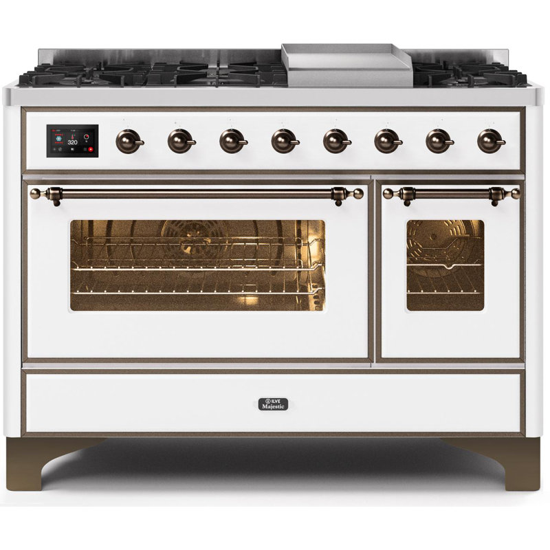 Majestic II 48" 5.02 cu. ft. Freestanding Dual Fuel Range with Griddle, Burgundy/Brass, Natural Gas