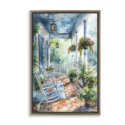  Potted Geraniums Porch  Framed Floater Canvas by Franklyn Gregory