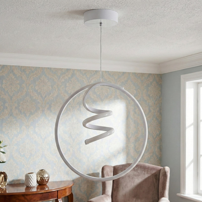 Lustre géométrique en spirale 1 lumière Aurona, 6500 Kelvins, Blanc, Porcelaine