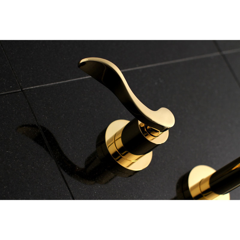 Kingston Brass NuWave Two-Handle 3-Hole Wall Mount Roman Tub Faucet, Polished Brass