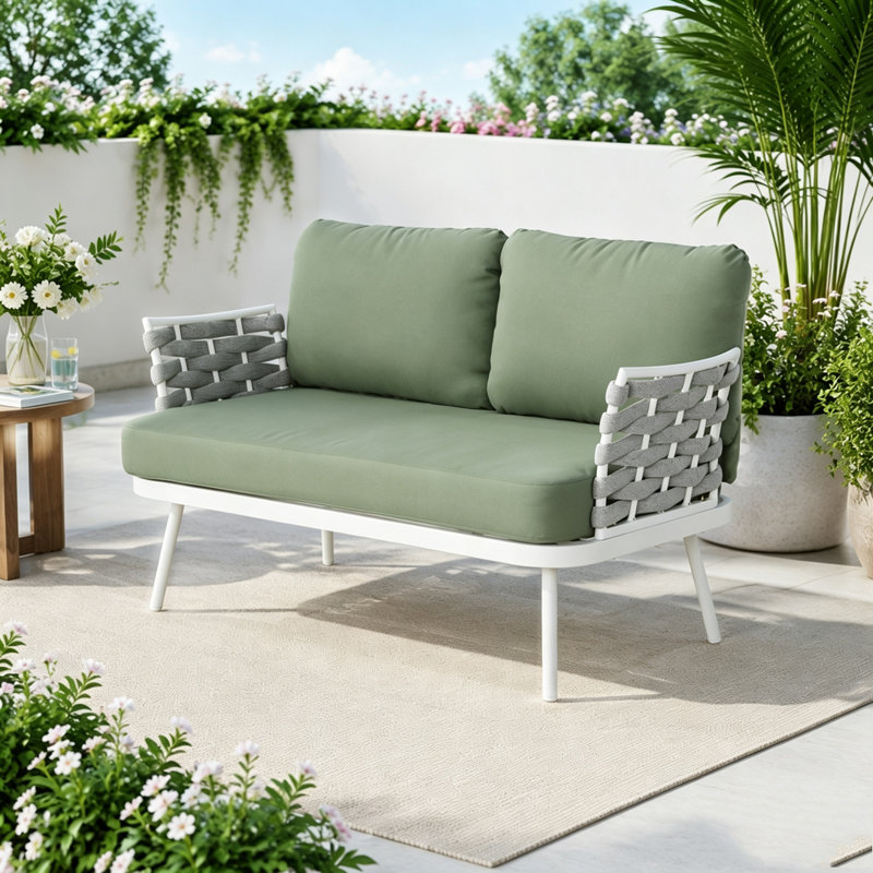 Causeuse et table en acier, Green,Off White