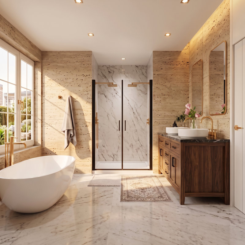 Porte de douche à double pivot 46-48 "x 72" avec verre trempé 1/4 "