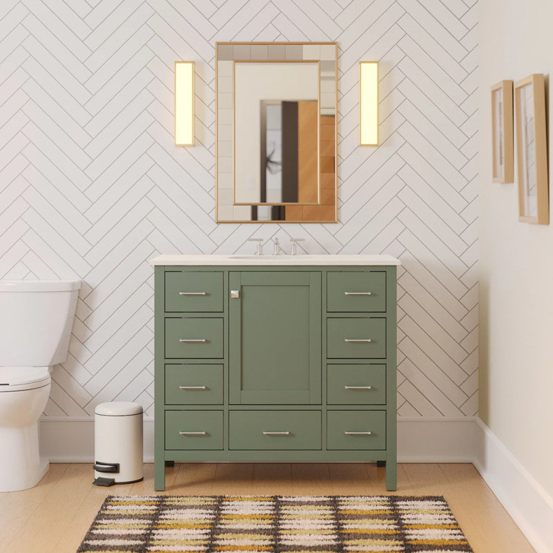 Ensemble de meuble-lavabo simple 42 po Claudett, Vert sauge, Blanc d'ingénierie