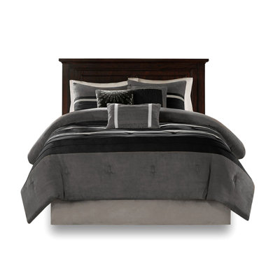 7 Pc Faux Suede Comforter - Black Full Bed Soft Touch And Decorative Pillows Piece Fluffy Fabric