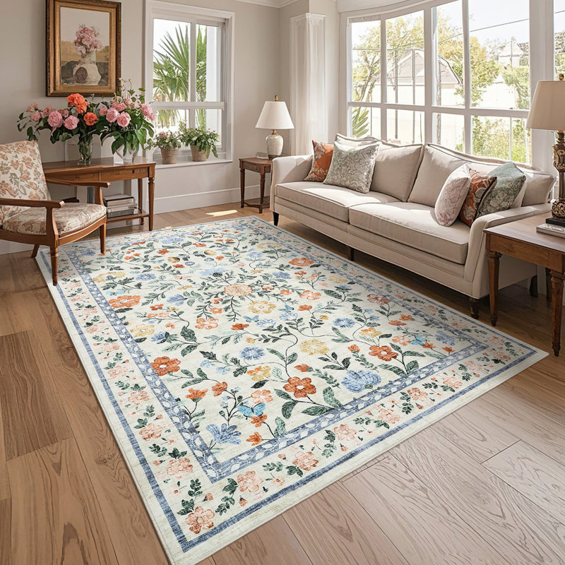 Washable Rugs Non Slip Area Rugs for Bedroom,Farmhouse Floral Carpets for Hallway,Dining Room,Bathroom,Nursery, Green