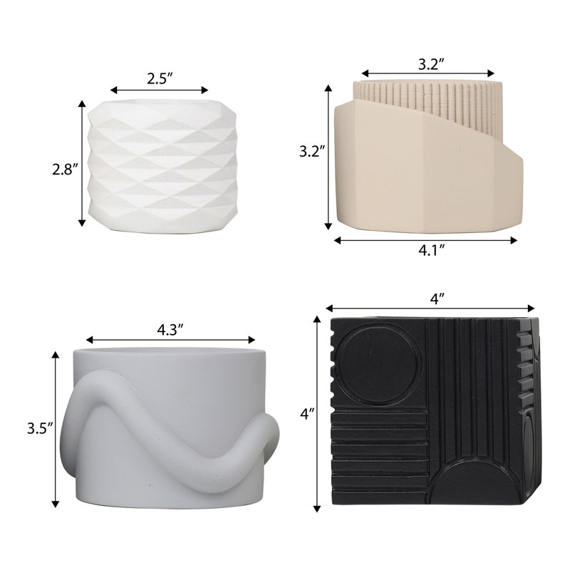 Ensemble de vases géométriques en béton faits à la main avec trous de drainage Romy, Mat neutre mélangé