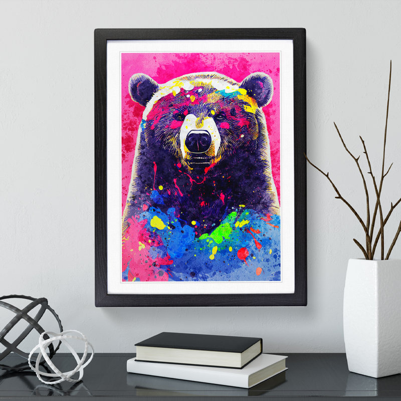 Splashed Bear No.2 Abstract - Wall Art, Black Framed, 66cm H x 48cm W, White