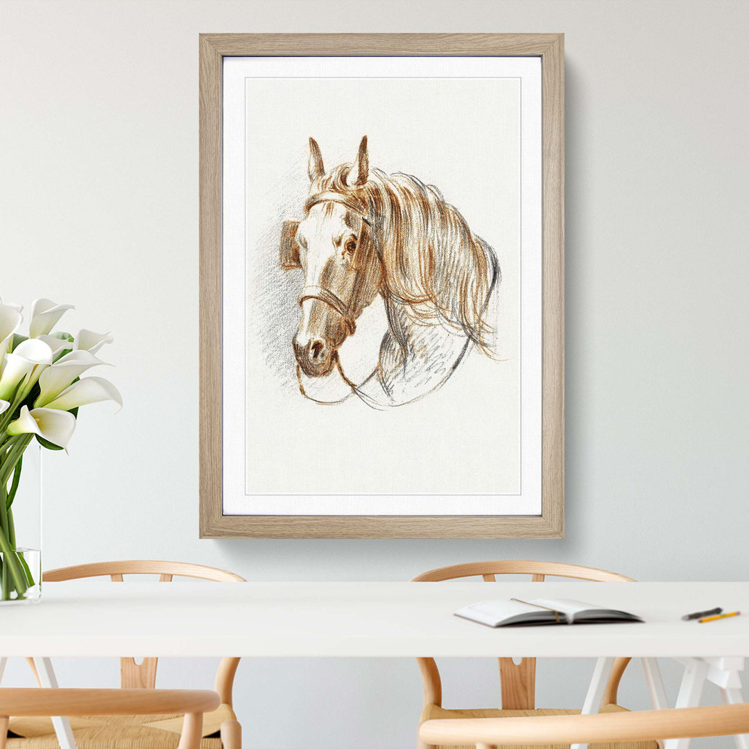 Head of a Horse with Blinkers by Jean Bernard - Picture Frame Drawing Print