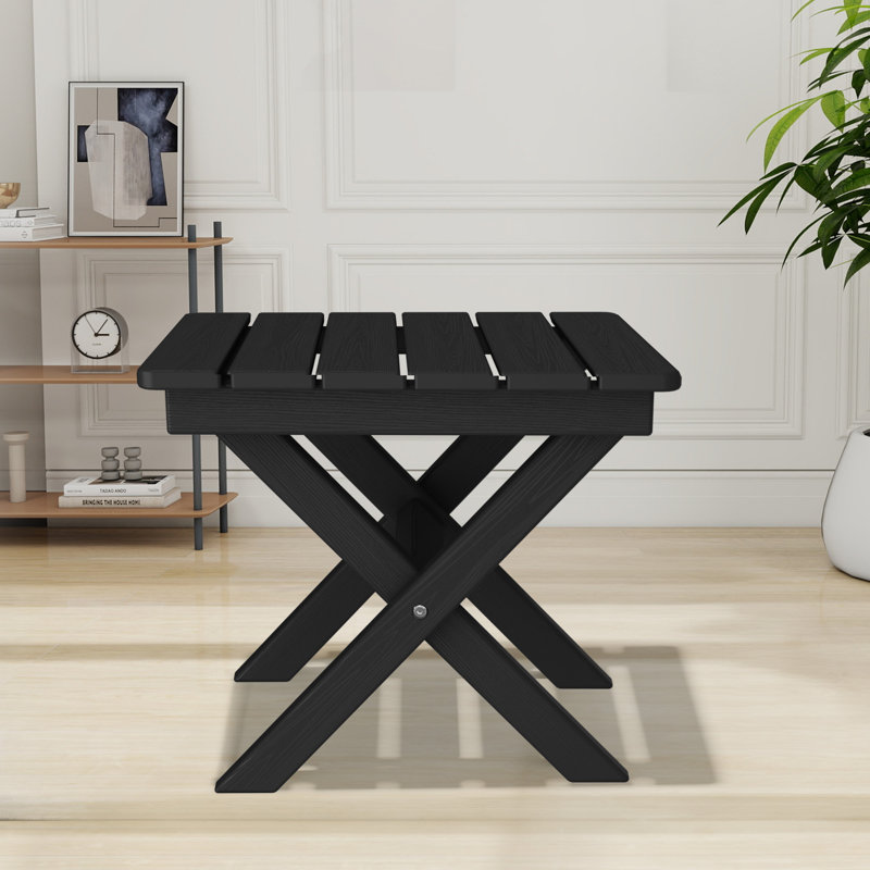 Kahn Rectangular HDPE Outdoor Folding Side Table, Black