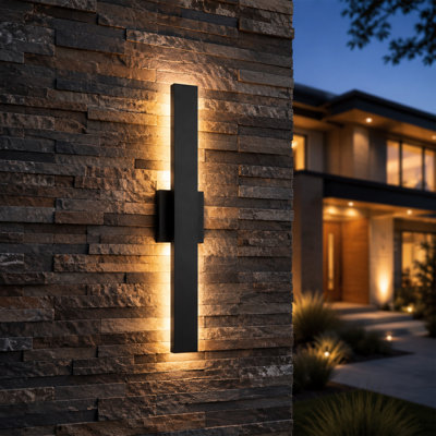 Applique murale d'extérieur 24 po à 3 lumières CCT à intensité variable intégrée, applique murale d'extérieur noir mat IP65 pour porte d'entrée, garage, patio