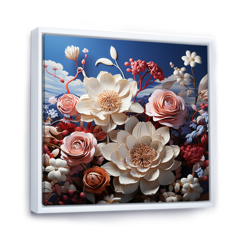 «Hortensia surréel» sur toile, Cadre flottant blanc, H 36 po x l 36 po x P 1,5 po