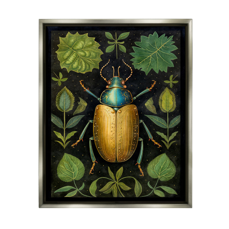 «Ba-428-Floater Botanical Beetle Study», reproduction encadrée sur toile par The Dutch Lady, Cadre flottant gris lustré