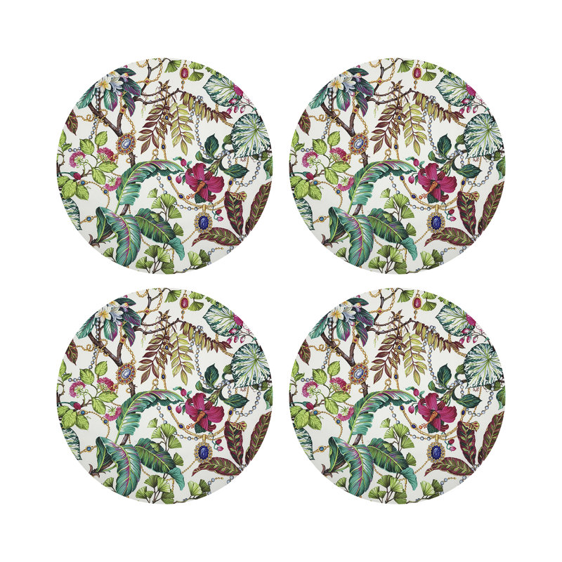 Plumeria Natural Vegan Leather Round Coasters, Natural
