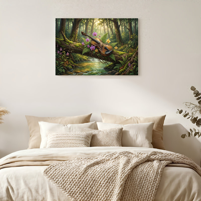 Art mural sur toile Gallery Wrap pour le salon, la chambre à coucher, le bureau ou le vestibule - Décoration murale décorative avec violon forêt