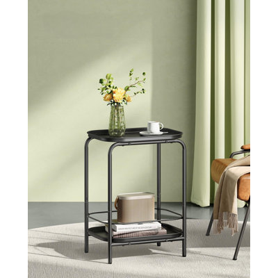 2-Tier Outdoor Table, Small Side End Table with Tray Storage
