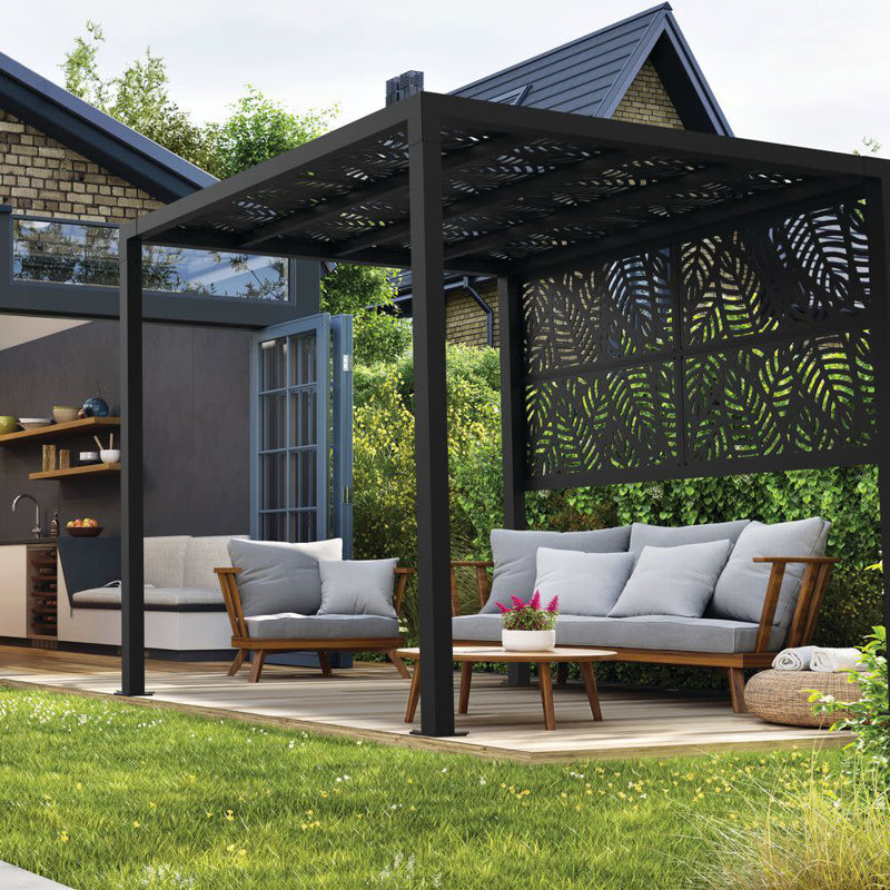 8 Ft. Matte Black Aluminum Pergola with Leaf Canopy